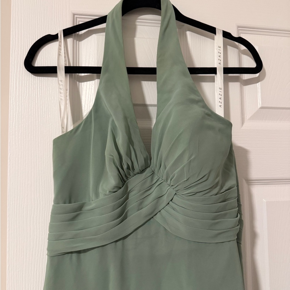 Azazie Sage Green Halter Wedding Dress